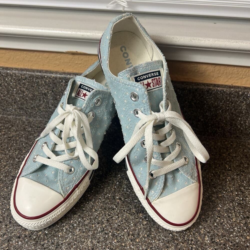 Converse All Star Blue Canvas Shoe Stars Cutout Sneaker Lace Up Womens 8 Low Top - Picture 4 of 11